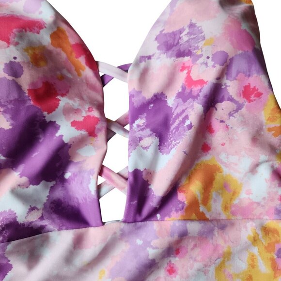 Jessica Simpson Floral One-Piece Swimsuit With Crisscross Back Straps Medium - Picture 2 of 8